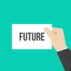 Man showing paper FUTURE text