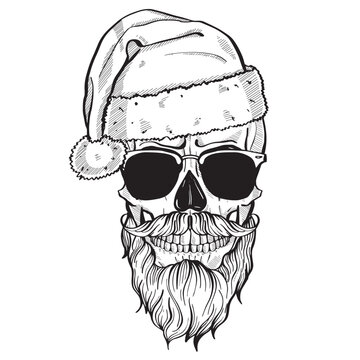Hand drawn angry skull of Santa Claus