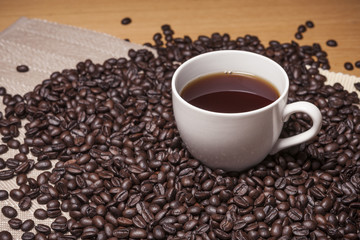 coffee bean with a white cup coffee equipment concept