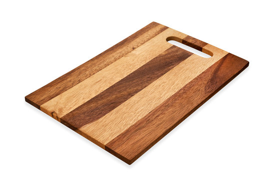 Rectangle Wood Cutting Board, Empty Wood Chopping Board, Isolated On White Background With Clipping Path                               