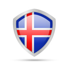Fototapeta premium Shield with Iceland flag on white background. Vector illustration.