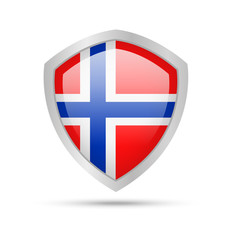 Shield with Norway flag on white background. Vector illustration.