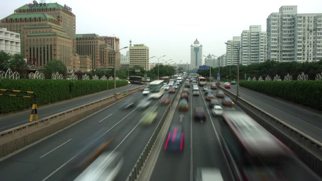 Timelapse day to night of traffic in Beijing China