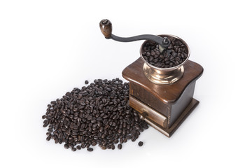 coffee glinder with a coffee cup isolated white.