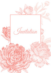 Wedding invitations templates cards with flowers peonies.