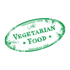 Green grunge rubber oval stamp with the text vegetarian food written inside the stamp