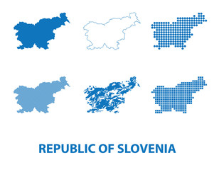 map of Republic of Slovenia - vector set of silhouettes in different patterns