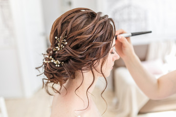 closeup portrait of beautiful awesome bride makeup. eyelash sticker