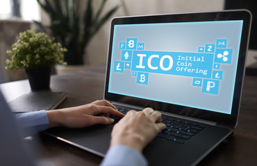 ICO, Initial coin offering, cryptocurrency, digital, electronic money, bitcoin. Online Investment.