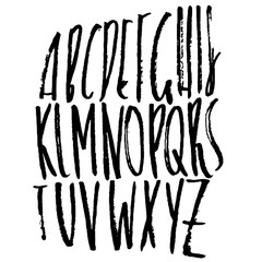 Hand drawn modern dry brush lettering. Grunge style alphabet. Handwritten font. Vector illustration.