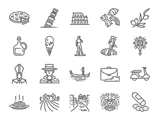 Italy icon set. Included icons as Venice, Gondola, Pizza, Olive oil, Salami, Italian food and more. © antto