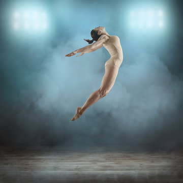 Two person, dancers, woman and man in dynamic action figure pose