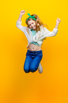 girl jumping at studio