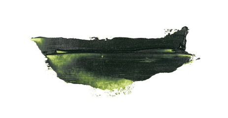 Green grunge brush strokes, oil paint set isolated on white background