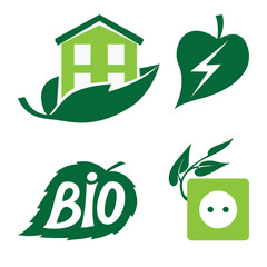 Set of eco icons with green leaf