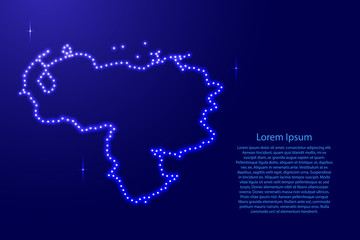Venezuela map from luminous blue star space points on the contour for banner, poster, greeting card. Vector illustration.