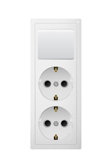 Electrical socket Type F with switch. Power plug vector illustration. Realistic receptacle from Russia. The lights handle control on and off.