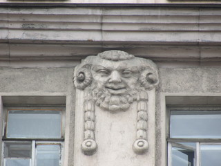 Fragment of the facade of the building with elements of an architectural decor, Russian Art Nouveau, St. Petersburg 