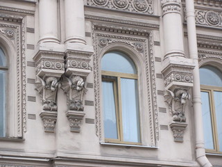 Fragment of the facade of the building with elements of an architectural decor, Russian Art Nouveau, St. Petersburg 