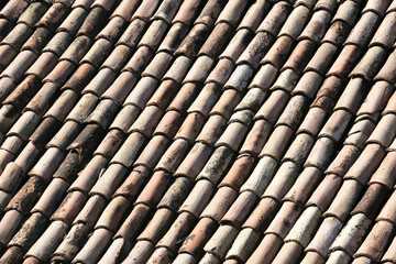 Old roof tile background. Old house roof.