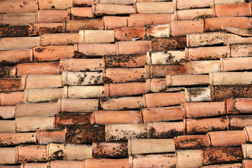 Old roof tile background. Old house roof.