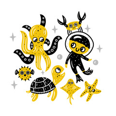 Sea life. Underwater world. Cute vector illustration. Nursery print