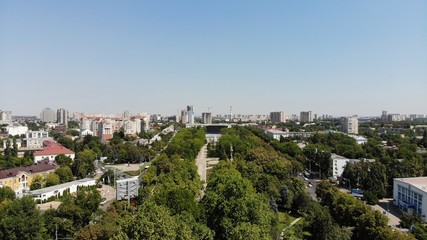 City panorama from the height. Park. Park from the height.