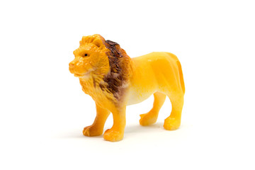 Naklejka premium Lion model isolated on white background, animal toys plastic