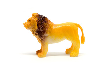Naklejka premium Lion model isolated on white background, animal toys plastic