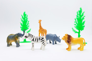  animal african model isolated on white background, animal toys plastic