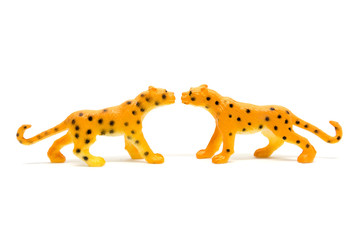 Leopard model isolated on white background, animal toys plastic
