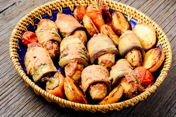 Turkish dish of eggplant parmak-koft
