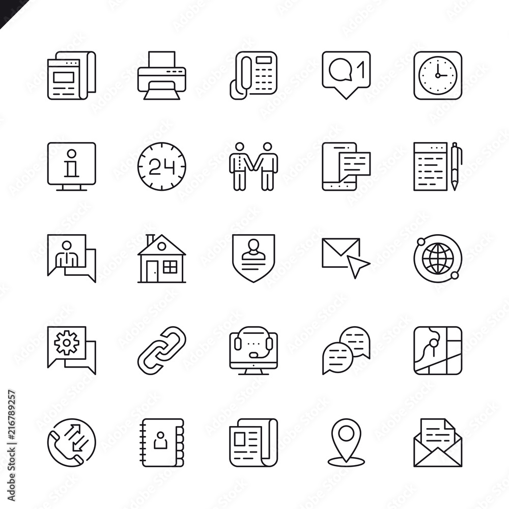 Poster Thin line contact us icons set for website and mobile site and apps. Outline icons design. 48x48 Pixel Perfect. Linear pictogram pack. Vector illustration.