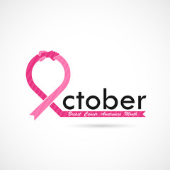 Breast Cancer October Awareness Month Typographical Campaign Background.Women health vector design.Breast cancer awareness logo design.Breast cancer awareness month icon.Realistic pink ribbon.