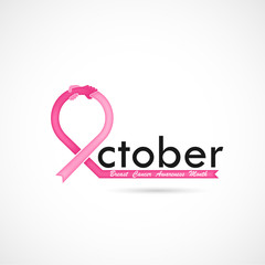 Breast Cancer October Awareness Month Typographical Campaign Background.Women health vector design.Breast cancer awareness logo design.Breast cancer awareness month icon.Realistic pink ribbon.