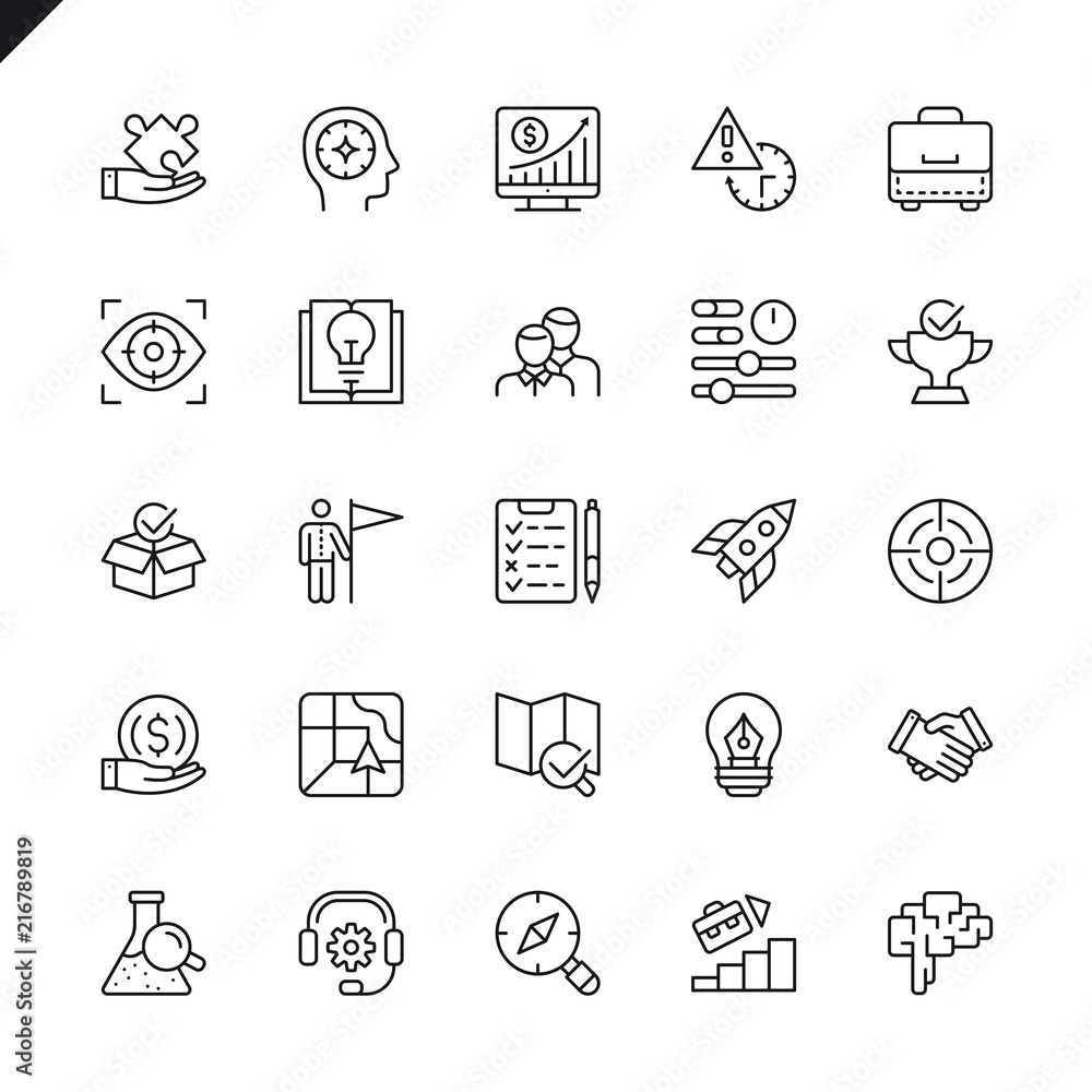 Aufkleber Thin line startup project and development elements icons set for website and mobile site and apps. Outline icons design. 48x48 Pixel Perfect. Linear pictogram pack. Vector illustration.