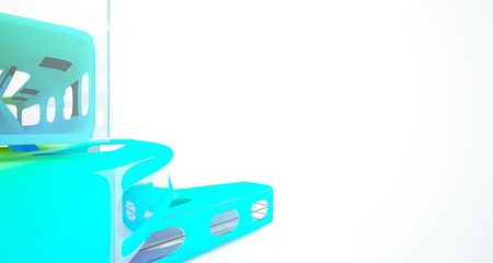 Abstract dynamic interior with black and colored gradient smooth objects. 3D illustration and rendering