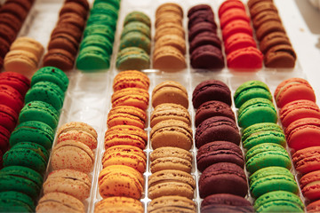 candy Macaroons at Chocolate Exhibition, Bruxelles, Belgium and French cake dessert