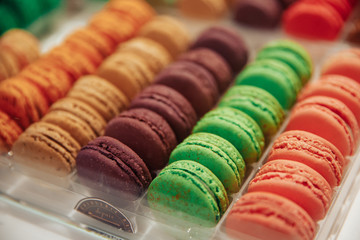 candy Macaroons at Chocolate Exhibition, Bruxelles, Belgium and French cake dessert