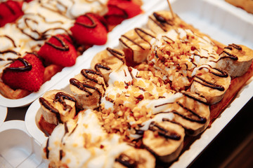 Selection Traditional belgian waffles in brussels, top view