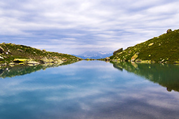 Mountain  lake in Racha, Georgia. Summer time, travel destination, alpine zone.
