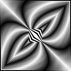 Abstract black and white striped background. Geometric pattern with visual distortion effect. Optical illusion. Op art.