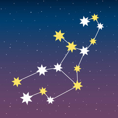 Fototapeta na wymiar constellation Virgo zodiac horoscope astrology stars night space blue and purple sky illustration vector