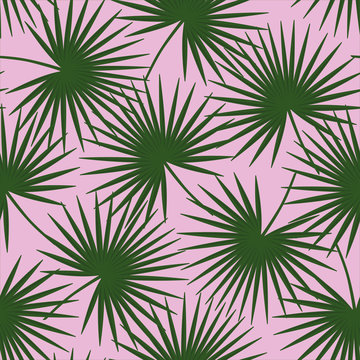 green palm leaves on a pink background livistona rotundifolia palm tree natural exotic tropical hawaii seamless pattern vector
