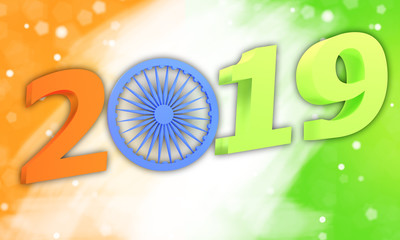 3d Illustration. Indian Republic day concept with text 2019.