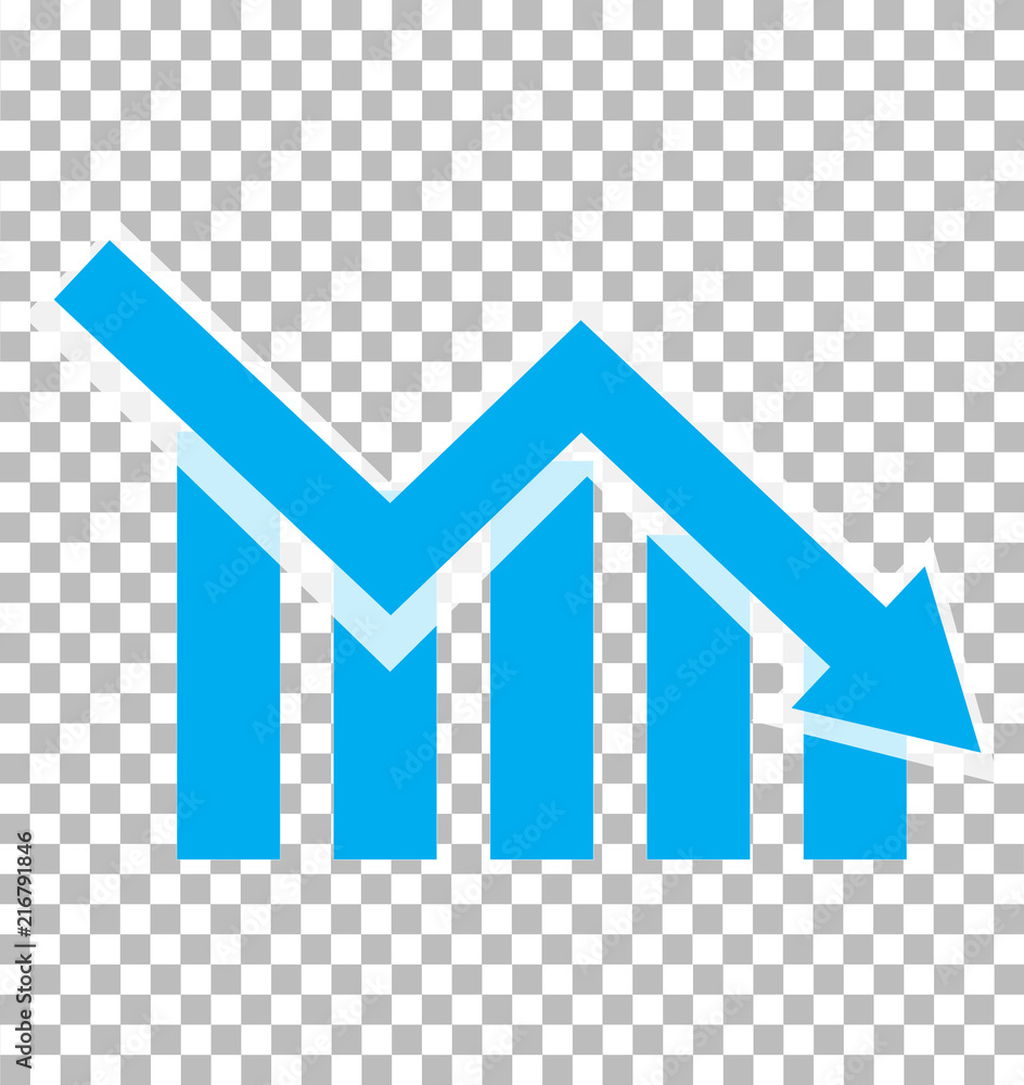 Poster chart with bars declining. chart icon on transparent background. loss chart. declining graph sign. n