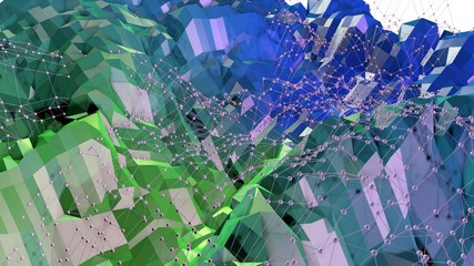 3d rendering abstract geometric background with modern gradient colors in low poly style. 3d surface with green blue gradient. 24