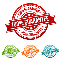 100% Guarantee Stamp Button Banner Badge in different colours.