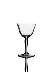 Empty Crystal Champagne Glass and Reflection Isolated on White