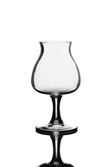Empty Tasting Beer Glass with Stem and Reflection Isolated on White